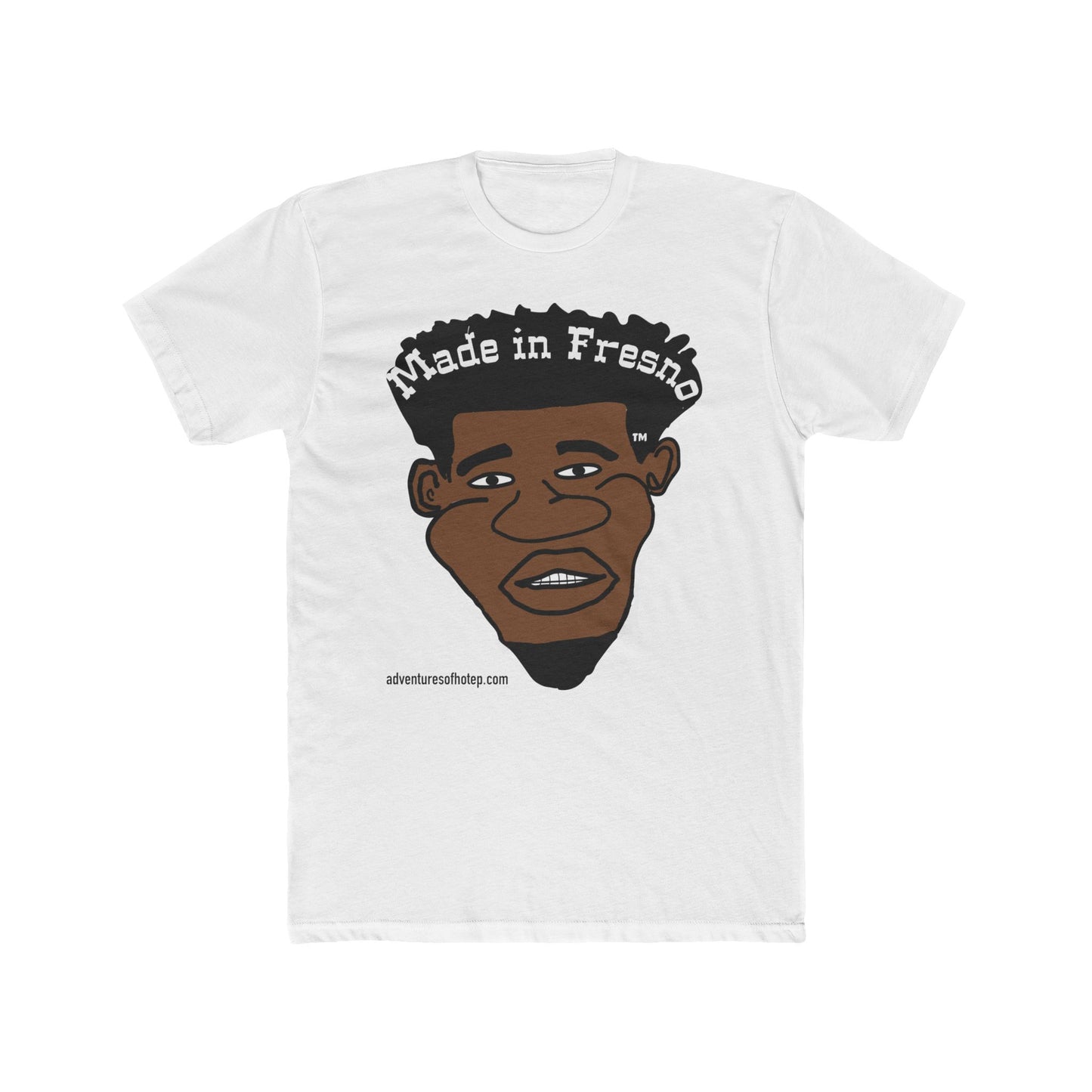 The Adventures of Hotep promotes Made in Fresno  on a Unisex Cotton Crew Tee